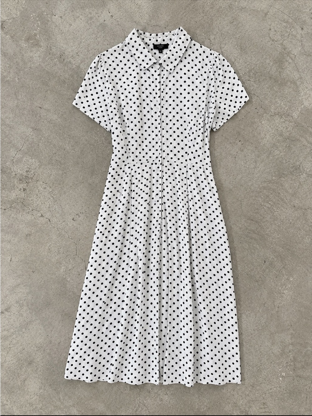 Haver London Polka Dot Linen Blend Maxi Shirt Dress Woman Large Waist Tie Pocket